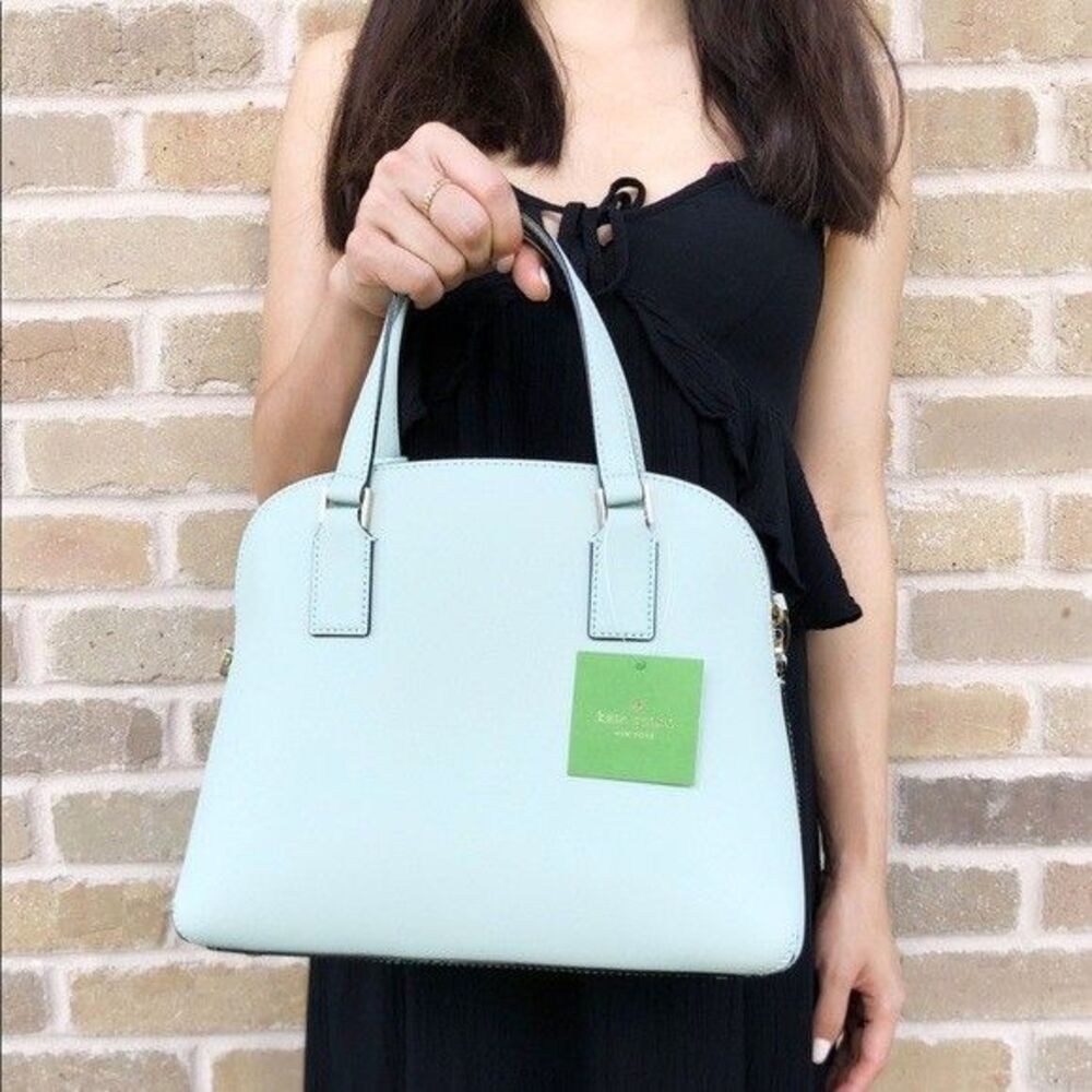 Kate Spade Cameron Street Lottie Misty Mint Pebbled Leather Bag Charm & Dust Bag